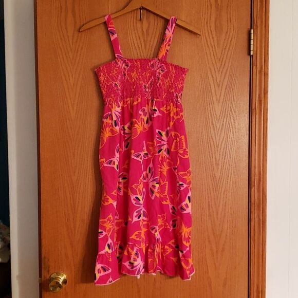 Bright Pink Green Soda Butterfly Girls Sundress Sz XL (14-16) - Picture 1 of 5